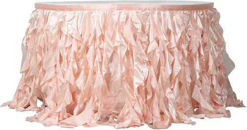 Miniatura 6 de Efavormart - Falda de mesa de tafetán de sauce rizado de 14 pies para cocina, comedor, catering, boda, fiesta de cumpleaños, eventos, color rubor