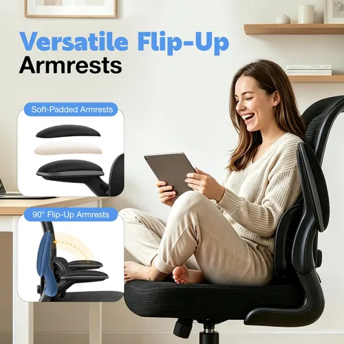 Miniatura 8 de ALLGOD Silla de oficina ergonómica, silla de escritorio ergonómica de malla transpirable con soporte lumbar ajustable, reposabrazos abatibles
