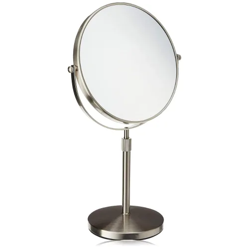 JERDON Espejo de tocador de maquillaje de mesa de dos caras, aumento 5X-1X y diseño giratorio, espejo de 9 pulgadas de diámetro con altura Níquel