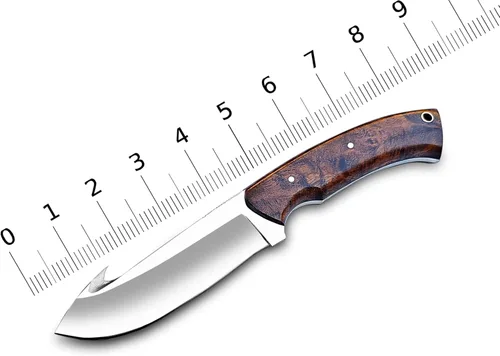 Miniatura 3 de Cuchillo de gancho de acero D2 hecho a mano - Hoja fija de espiga completa con mango de madera y funda de cuero - Cuchillo afilado para desollar