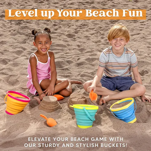 Miniatura 6 de JOYIN 3 Paquetes de Cubos Plegables con Palas y Bolsa de Malla, Cubos Plegables Multiusos para Playa, Equipo de Campamento, Fiesta en la Playa