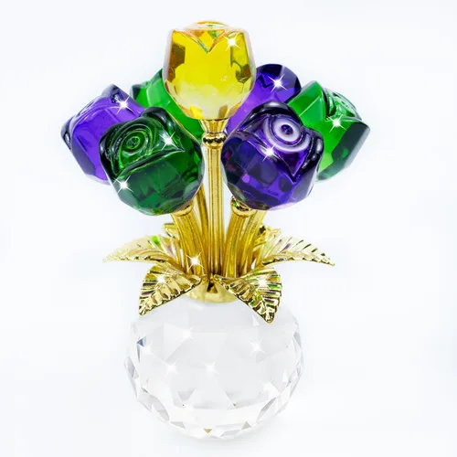 Miniatura 17 de Figura de flor de rosa de cristal con jarrón redondo, flores de cristal, flores de vidrio con tallos, figura de cristal de rosa de cristal, regalos