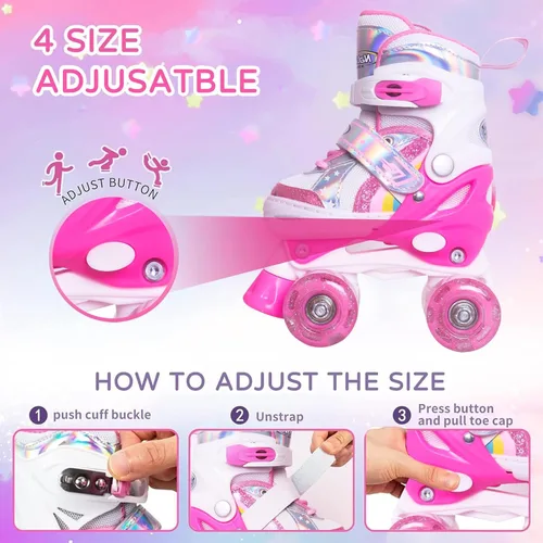 Miniatura 6 de Nattork - Patines de ruedas para niñas, patines cuádruples ajustables en 4 tallas con todas las ruedas iluminadas - El mejor regalo de cumpleaños