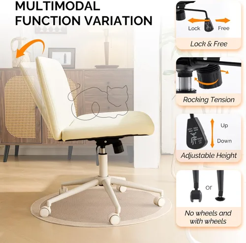 Miniatura 6 de VINGLI Silla de Patas Cruzadas, Silla de Escritorio de Oficina Ancha y Cómoda, Doble Uso con/sin Ruedas, Silla de Trabajo para Computadora, Silla