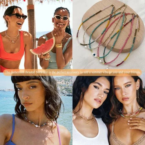 Miniatura 6 de Collares de cuentas de colores para mujer, collar de cuentas de cristal, collares de playa, collares bohemios para mujer, gargantilla de cuentas