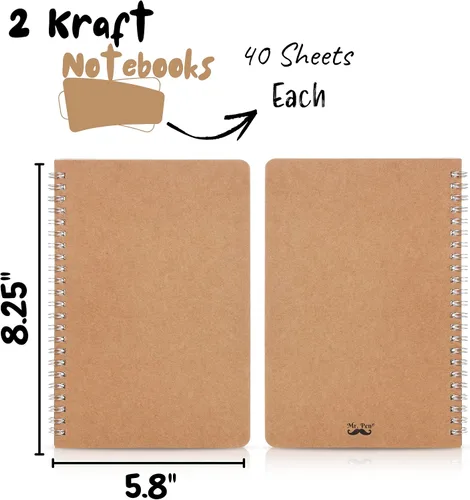 Miniatura 2 de Mr. Pen - Cuaderno de espiral, A5, tapa kraft, paquete de 2, 80 páginas, cuaderno de bocetos, cuaderno de dibujo, espiral de cuaderno, cuaderno