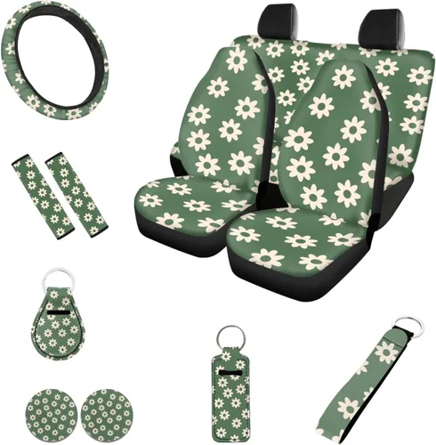 Miniatura 16 de Accesorios estéticos para automóvil, juego completo de fundas de asiento de automóvil con flores bohemias para mujeres, damas, juego de decoración