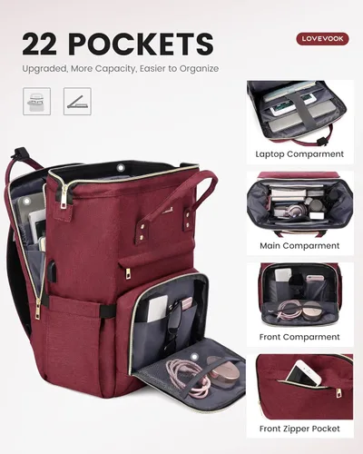 Miniatura 2 de LOVEVOOK Mochila para laptop de 17.3 pulgadas, mochila de viaje grande para mujeres, mochila resistente al agua para profesores con compartimento