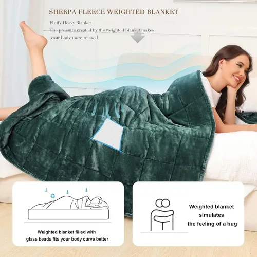 Miniatura 2 de Alomidds Manta con Peso para Adultos, Tamaño Twin 12 lbs Mantas con Peso, Manta Pesada con Forro Polar Suave y Brillante Reversible y Sherpa Cálido