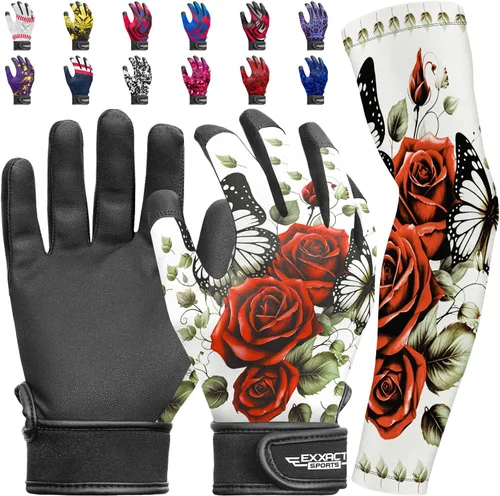 Miniatura 17 de Guantes de bateo para jóvenes de Exxact Sports con mangas para brazos para niños y niñas, guantes de béisbol para niños para bateo de sóftbol