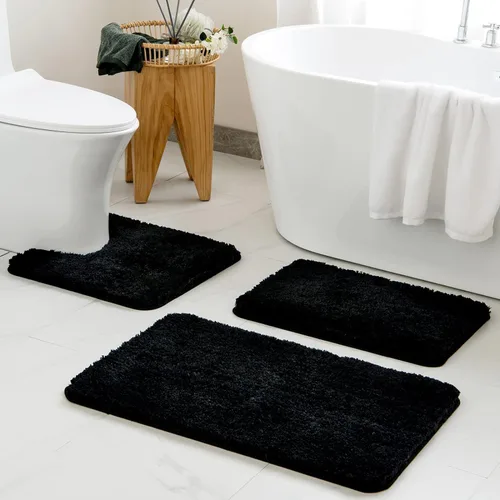 Miniatura 37 de MIULEE Juego de 3 alfombras y tapetes de baño extra gruesos de microfibra antideslizante y tapete de baño de contorno en forma de U para baño, baño