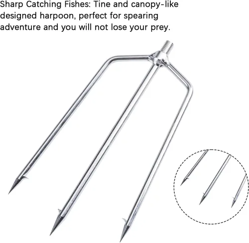 Miniatura 7 de Goture Pescado Lanza Rana Lanza Púas Acero Inoxidable Púas Pesca Arpón Pesca Gig Gaff Tenedor Gancho Tornillo para Rana y Peces Lanza Tenedor