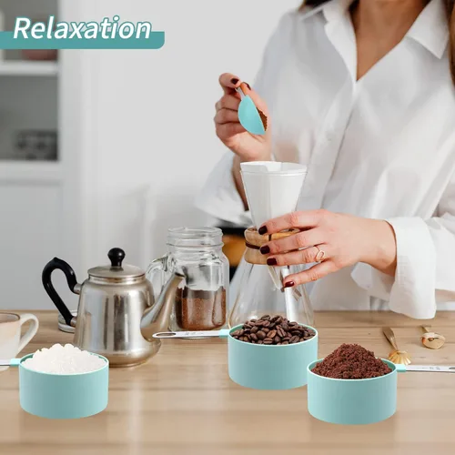 Miniatura 5 de Juego de Tazas Medidoras Juego de Cucharas Medidoras, Tazas Medidoras Anidables con Mango de Acero Inoxidable, Para Medir Ingredientes Secos y Verde