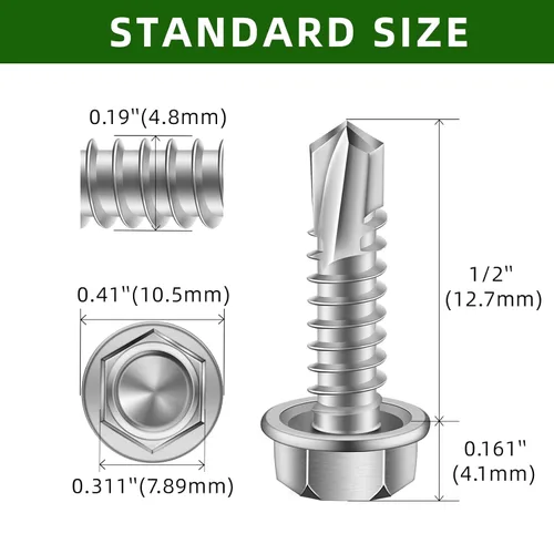 Miniatura 2 de Mellewell Tornillos autoperforantes con cabeza hexagonal de 1/2 pulgada, tornillos de chapa autoperforantes, acero inoxidable 410, 100