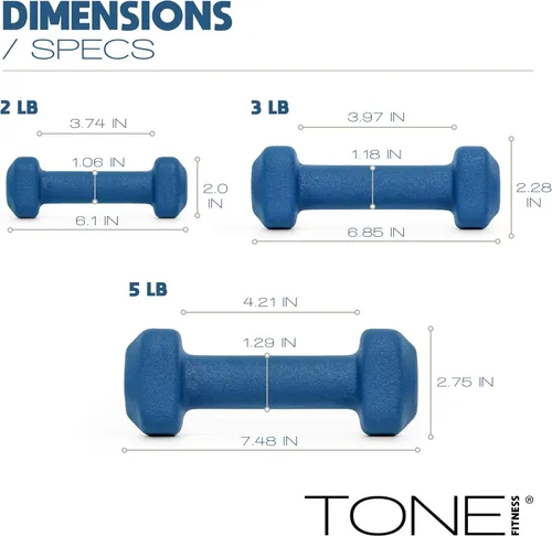 Miniatura 6 de Tone Fitness Juego de mancuernas de neopreno con estante de almacenamiento – Pesos de mano antideslizantes y antideslizamiento para entrenamientos