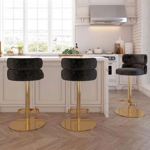 Miniatura 6 de Taburetes de bar de terciopelo modernos giratorios de altura ajustable para encimera de cocina, taburetes de bar con reposapiés para sala de estar