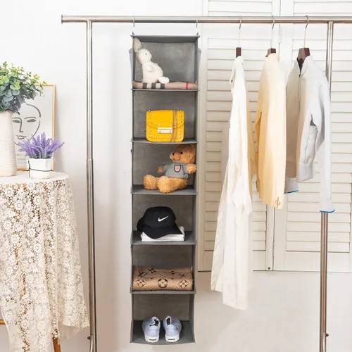 Miniatura 5 de BrilliantJo Organizador colgante de armario con 6 estantes, 2 unidades de almacenamiento colgante con 4 bolsillos laterales para ropa y zapatos, 6