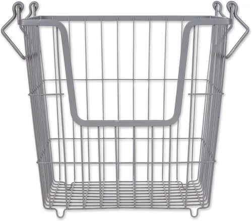 Miniatura 16 de DII - Cubo de almacenamiento apilable de malla de alambre de metal, grande y rectangular, 33 x 25 x 28 cm, blanco Negro