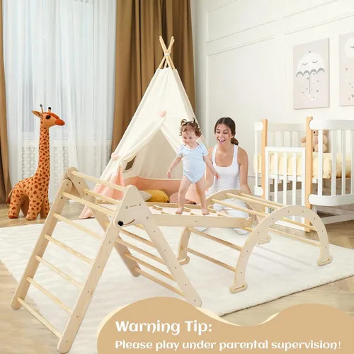 Miniatura 4 de Pillowhale Juego de triángulos de escalada de madera Montessori extra grande: triángulo plegable para gimnasio, rampa y arco de escalada, parque