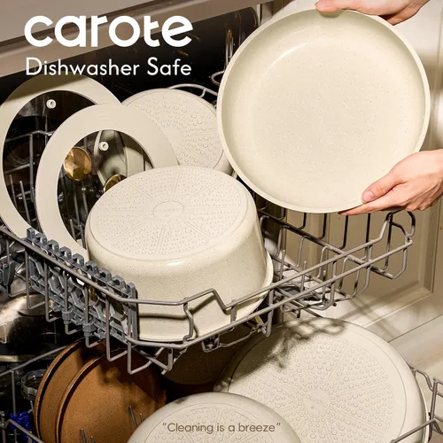 Miniatura 11 de CAROTE Juego de 25 piezas de utensilios de cocina de cerámica, juego de ollas y sartenes antiadherentes, juego de cocina para RV con asas