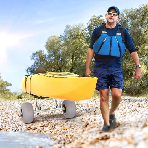 Miniatura 7 de Bonnlo Carrito de playa para kayak, ancho ajustable de 6.3 a 18.7 pulgadas, carrito universal de canoa resistente con ruedas de playa de globo de 12