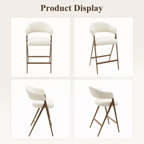 Miniatura 10 de COLAMY Juego de 2 taburetes de bar con respaldo, modernos taburetes tapizados con patas de metal para encimera de cocina, comedor, beige