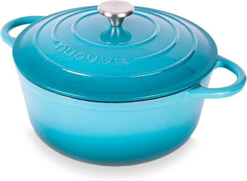 Nuovva Olla holandesa de hierro fundido esmaltado con tapa, cacerola antiadherente de 6.4 cuartos de galón, resistente y apta para horno hasta 500 °