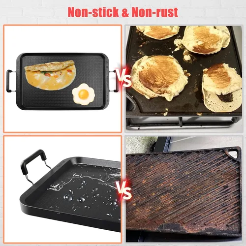 Miniatura 3 de Vayepro - Plancha para estufa, sartén grande de 2 quemadores para estufa, de aluminio, antiadherente, con asas, para cocina en interiores