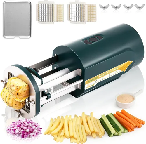 Miniatura 8 de Cortador eléctrico de papas fritas con cuchillas de acero inoxidable de 1/2 y 3/8 pulgadas, bandeja personalizada profesional para cortadores