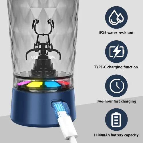Miniatura 4 de PROCHAIN Botella agitadora eléctrica de proteínas, mezclador de batidos de proteínas, taza de mezcla automática portátil para preentrenamiento, Azul