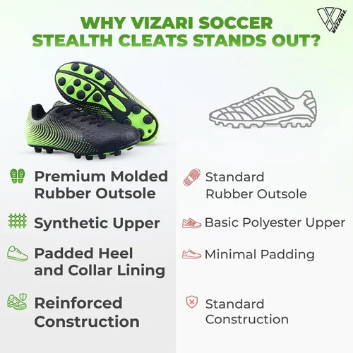 Miniatura 7 de Vizari USA Stealth - Botines de fútbol para niños y niñas, zapatos deportivos de fútbol para exteriores para niños pequeños, niños grandes, ligeros
