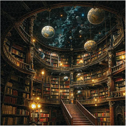 Miniatura 2 de Rompecabezas de biblioteca espacial de fantasía para adultos, 1000 piezas, rompecabezas de libro de arte misterioso, planeta, estantería mágica