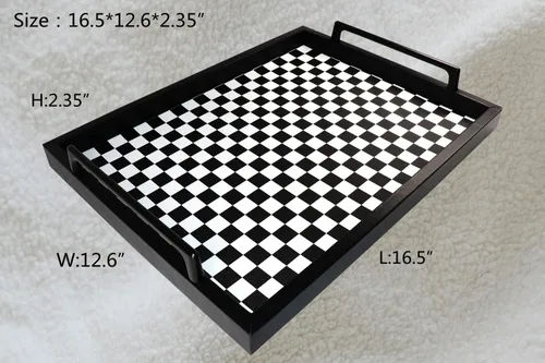 Miniatura 2 de MCBZ Bandeja decorativa para mesa de centro de sala de estar, bandeja de servicio de alimentos, bandeja otomana de cuero, con asas de metal de 16.5