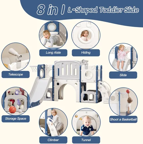 Miniatura 2 de Tobogán 8 en 1 para niños pequeños, tobogán escalador para niños con espacio de almacenamiento y escalones antideslizantes, juego para interiores