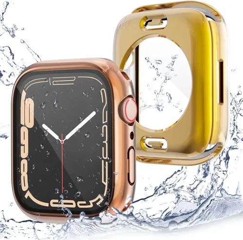 Miniatura 11 de [Paquete de 2] Funda impermeable 2 en 1 compatible con Apple Watch Series 9, 8, 7, 1.772 pulgadas, protector de pantalla de vidrio templado