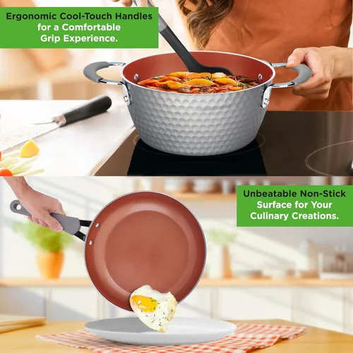 Miniatura 4 de NutriChef - Juego de 11 piezas de utensilios de cocina antiadherentes, juego de ollas y sartenes sin PTFE/PFOA/PFOS, con cacerola, sartenes, ollas