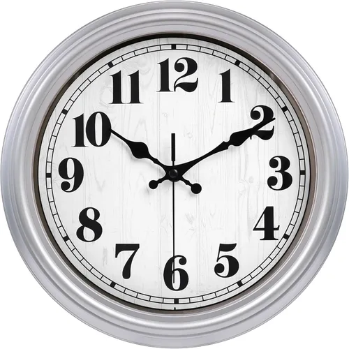 Miniatura 13 de JENLYSTIME Reloj de pared retro impermeable de 12 pulgadas para interior/exterior con termómetro, silencioso, redondo, de cuarzo, funciona con 40