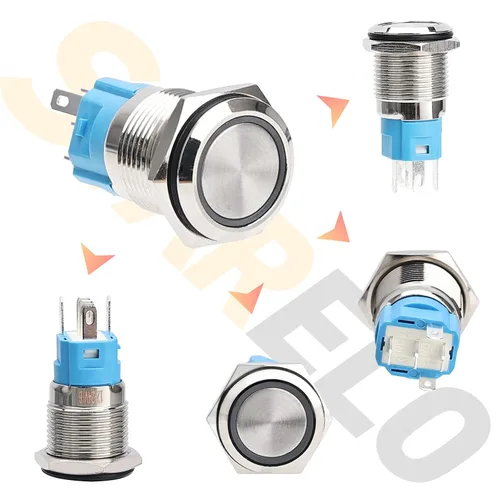 Miniatura 8 de STARELO 5 piezas 16 mm interruptor de botón de presión LED momentáneo, carcasa plateada, interruptor de botón de presión impermeable IP65, 1NO 1NC
