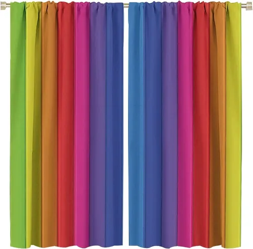 Miniatura 73 de Cortinas opacas abstractas de arco iris, pintura de color arcoíris con gotas, diseño gráfico creativo con bolsillo para barra, para sala de estar