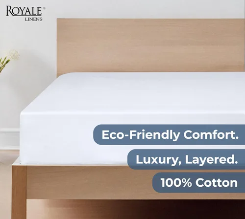 Miniatura 6 de Royale Linens Sábanas ajustadas 100% de algodón orgánico - Tejido percal - Sábanas de abajo súper suaves con bolsillo profundo - Sábana elástica