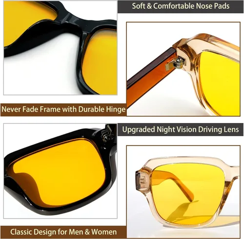 Miniatura 4 de Sehnsucht Gafas de conducción nocturna, gafas clásicas de visión nocturna para hombres y mujeres, gafas de noche reductoras antirreflejos Negro