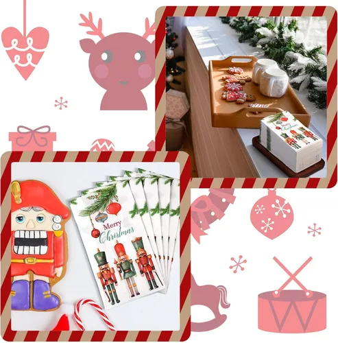 Miniatura 5 de Sinmoe 200 Piezas Servilletas de Papel de Invitados Cascanueces Navideños de 2 Capas Toalla de Mano Desechable para Baño Servilleta de Papel Feliz