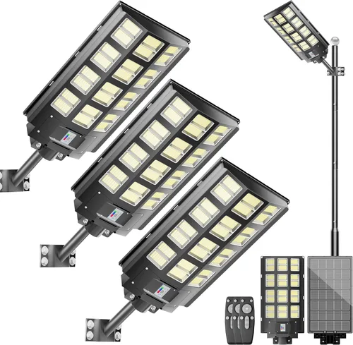 Paquete de 3 luces solares de calle de 9500 W, 240000 lm, IP67, impermeables, del atardecer al amanecer, luces de calle solares al aire libre, con
