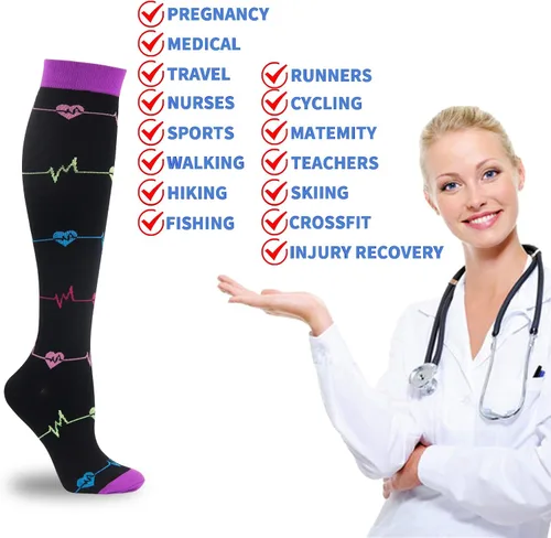 Miniatura 3 de Double Couple 3 pares de calcetines de compresión para mujeres y hombres de 20 a 30 mmhg, calcetines altos hasta la rodilla para deportes, correr