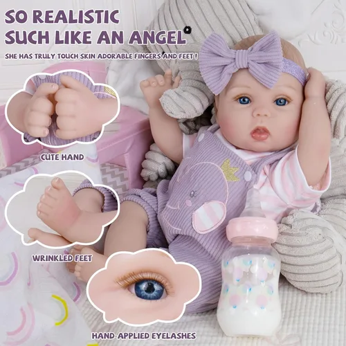 Miniatura 7 de Milidool Muñecas Reborn de bebé realistas para niñas - Muñecas de bebé recién nacidas de 18 pulgadas, cuerpo suave con peso y juguete