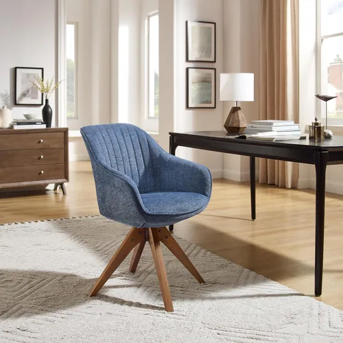 Miniatura 4 de Art Leon Silla de Escritorio - Silla de Oficina Moderna de Mediados de Siglo Sin Ruedas, Silla Giratoria de Acento con Patas de Madera de Roble