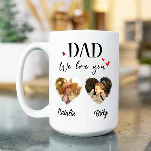 Miniatura 4 de Marco de fotos personalizado para niños, taza de café de regalo para papá y papá, taza de café blanca con texto en inglés "Dad We Love You", taza