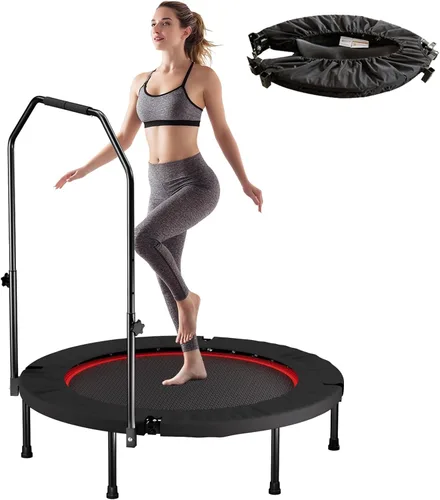 Miniatura 13 de Trampolín plegable portátil Fitnes en el hogar, mini rebote para niños, adultos, carga máxima de 40 pulgadas, 330 libras Negro (Black with handle)
