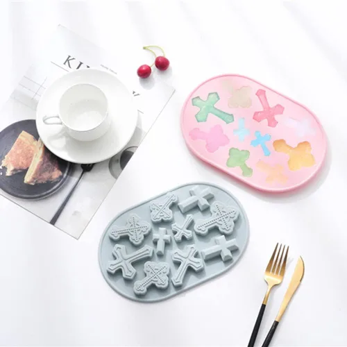 Miniatura 4 de 2 paquetes de moldes de silicona en forma de cruz, moldes de silicona para dulces de hielo, gomosas de chocolate, para decoración de pasteles, Azul