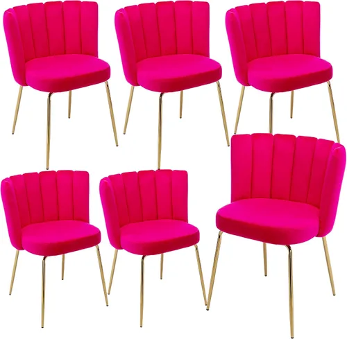 Miniatura 9 de Juego de 2 sillas de comedor de terciopelo con diseño de barril moderno, sillas laterales tapizadas con patas de metal dorado para el hogar, cocina